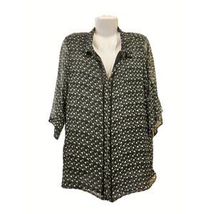 Pierri Women's Black W/ Tan Sheer Vintage 90s Silk Button-Down Blouse | Size 2X